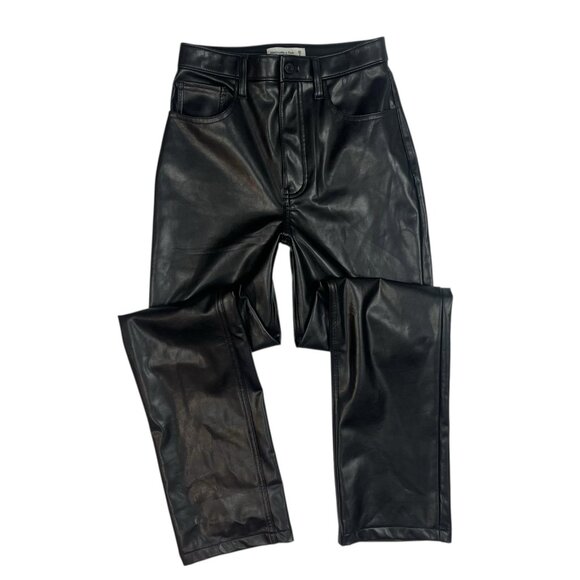 Abercrombie & Fitch The 90's Straight Ultra High Rise Faux Leather Jeans 2/26 - Picture 2 of 10